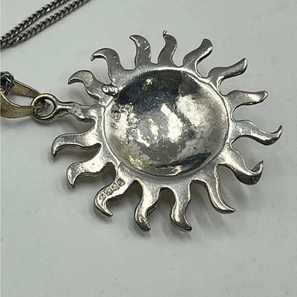 Mexico Vintage Handmade Sterling and Gold Sun Face Two Tone Pendant Necklace - Picture 7 of 13